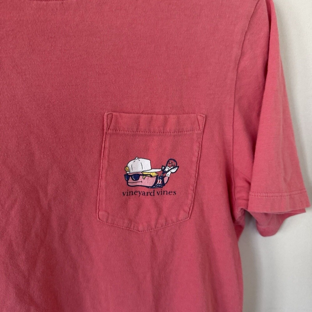 Vineyard Vines Girls Large Pink Front Pocket Americana Short Sleeve T-Shirt - Picture 2 of 5